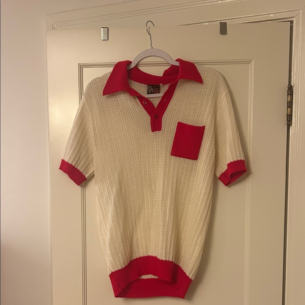 Red and Cream Men's Vintage Polo Shirt